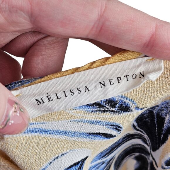 Melissa Nepton Yellow Floral Long Sleeve Tie Top Sz L - Picture 7 of 8